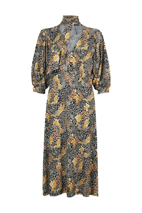 DRESS COLOURFUL ANIMAL PRINT BRIGHT OCHRE 1
