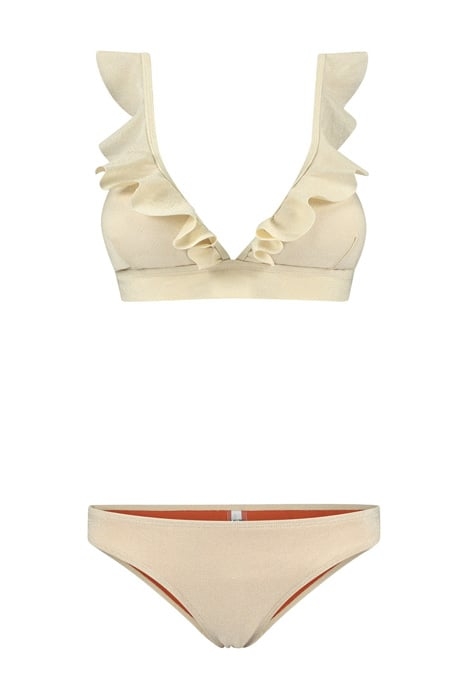 LADIES GLITTER BOBBY RUFFLE TRIANGLE BIKINI WHITE 1