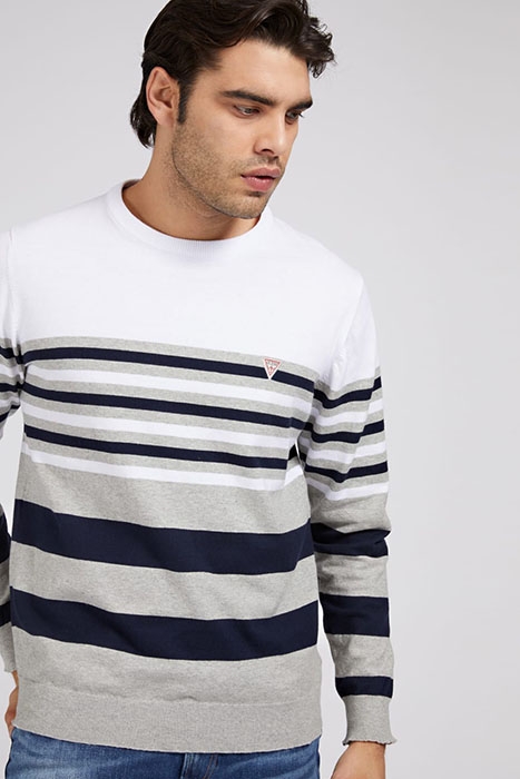 JUSTYN LS CN STRIPED 12 GG WHITE AND GREY STRIP 3