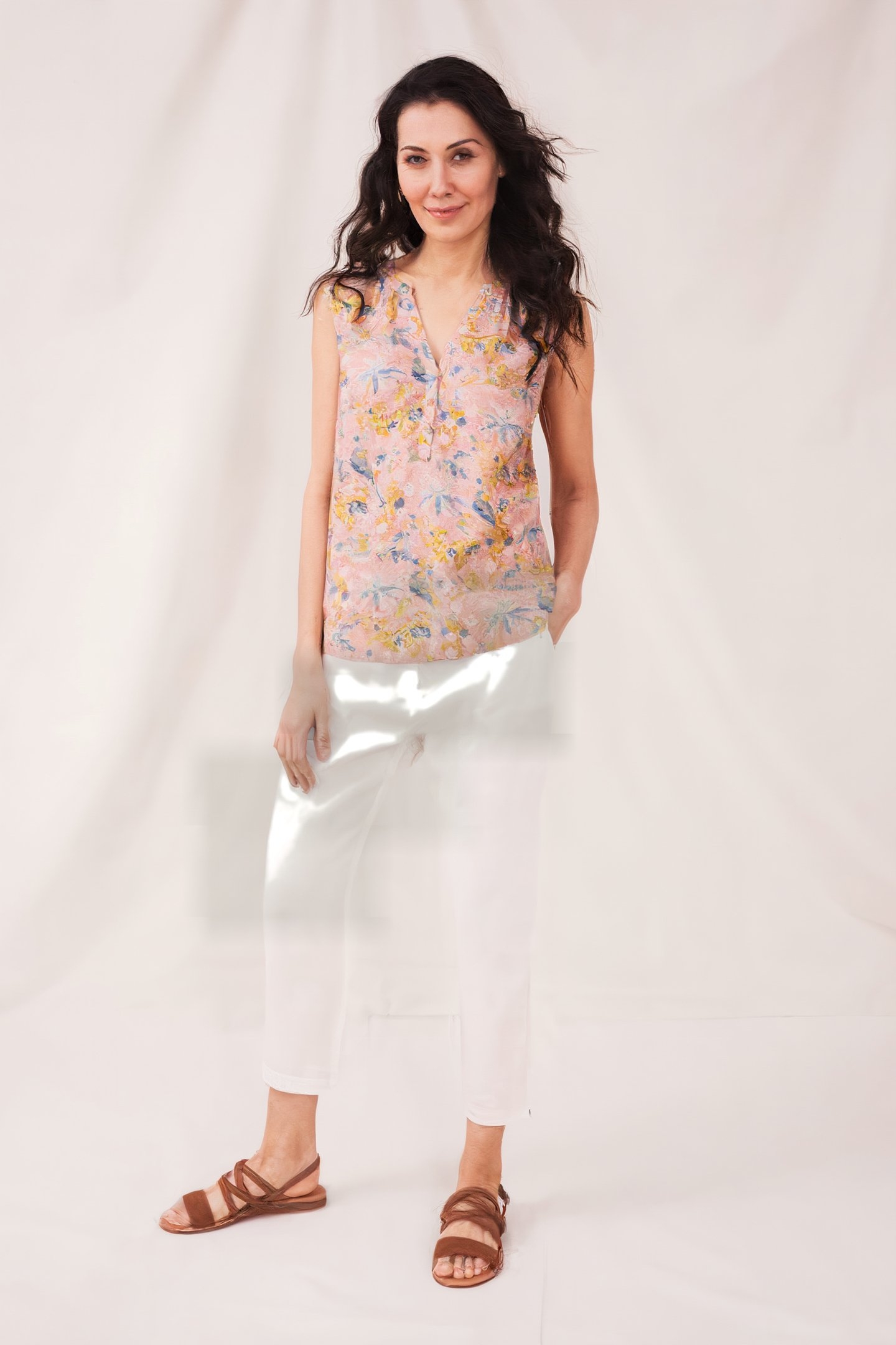 SOPHIA LINEN VEST PINK MULTI 2