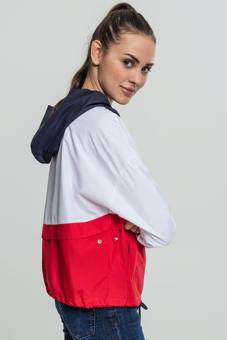 LADIES 3-TONE OVERSIZE WINDBREAKER NAVY/WHITE/FIRE RED 3