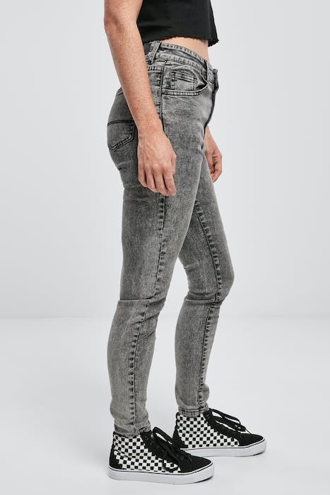 LADIES HIGH WAIST SKINNY JEANS BLACK HEAVY ACID WASHED 5