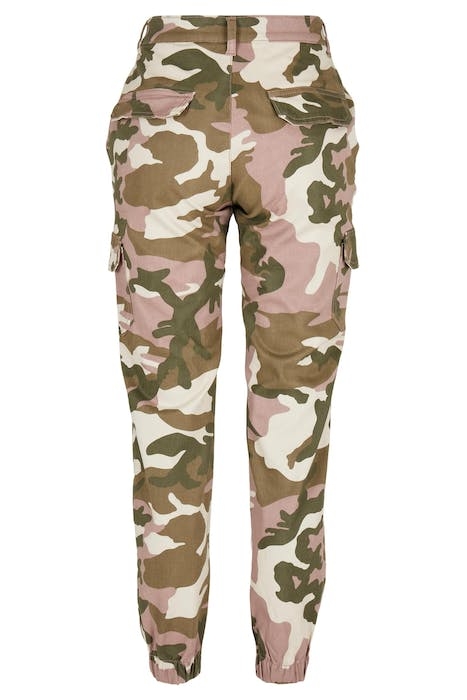 LADIES HIGH WAIST CAMO CARGO PANTS DUSKROSE CAMO 2