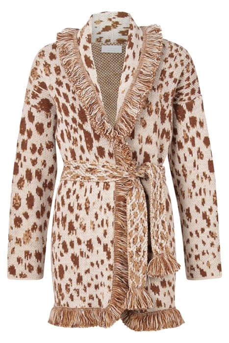 CARDIGAN BELTED WITH FRINGES BEIGE 1