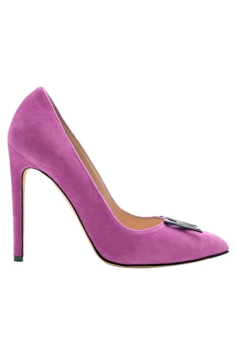 LOGO BUCKLE VELVET PUMPS PINK 1