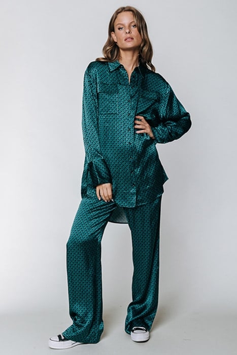 JADA ALLOVER CR SATIN STRAIGHT PANTS DARK GREEN 1