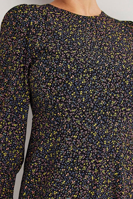 SMOCKED CUFF MIDI DRESS BLK 4