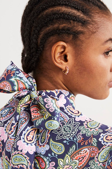 SILK TIE NECK BLOUSE NVY 4