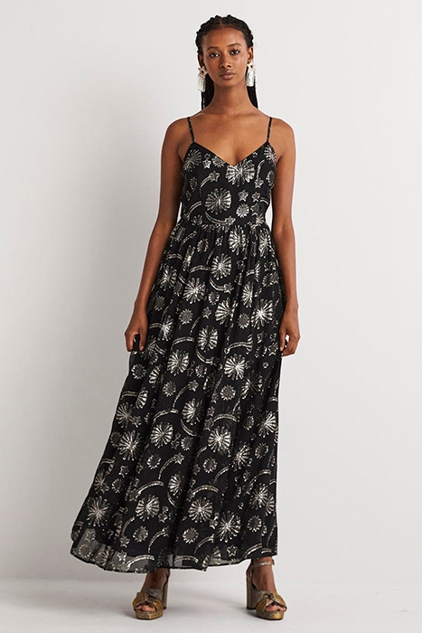 METALLIC JACQUARD MAXI DRESS BLA 1