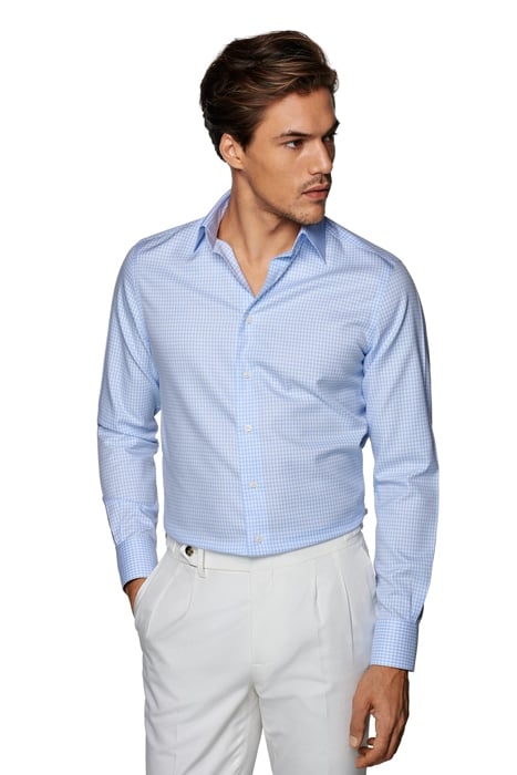 Light Blue Checked Slim Fit Shirt 1