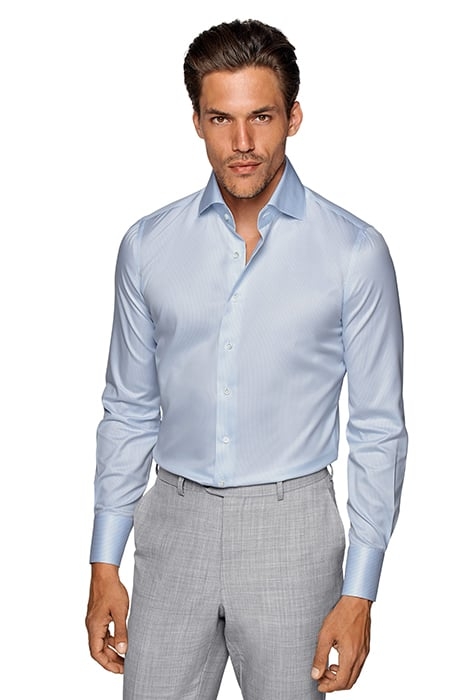 LIGHT BLUE STRIPED TWILL SLIM FIT SHIRT 1