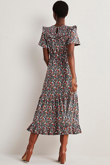 SMOCKED YOKE JERSEY MIDI DRESS NVY 2