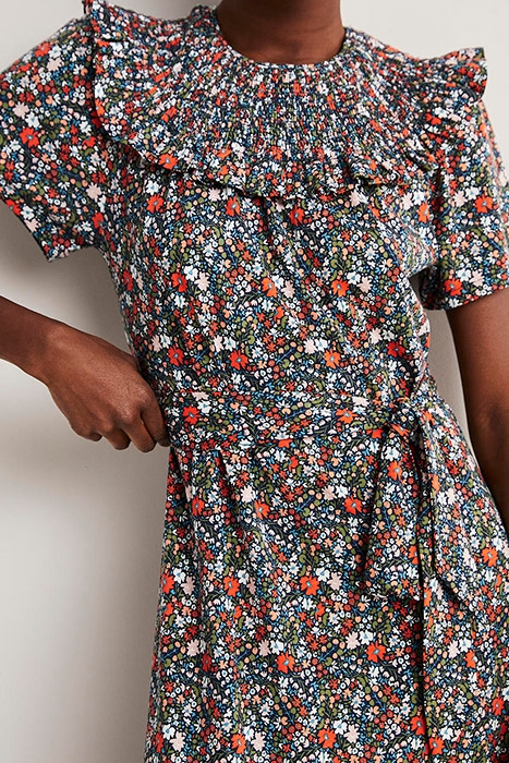 SMOCKED YOKE JERSEY MIDI DRESS NVY 5