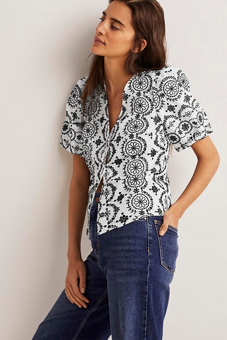 PUFF SLEEVE BUTTON BLOUSE WHT 1