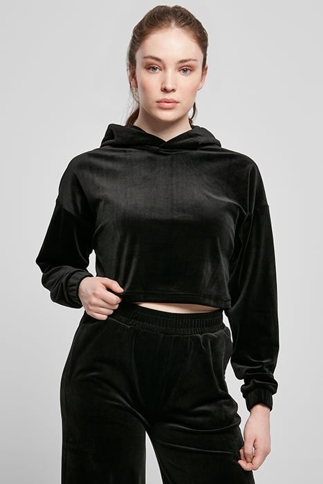 LADIES CROPPED VELVET OVERSIZED HOODY BLACK 2