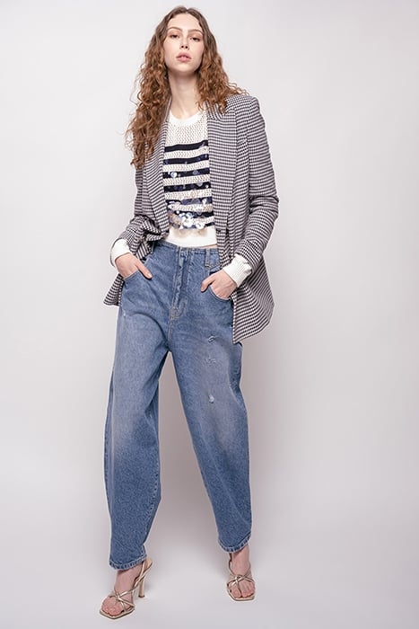 CARRENO MAGLIA RETE COTONE RIG ECRU/NAVY BLUE 2