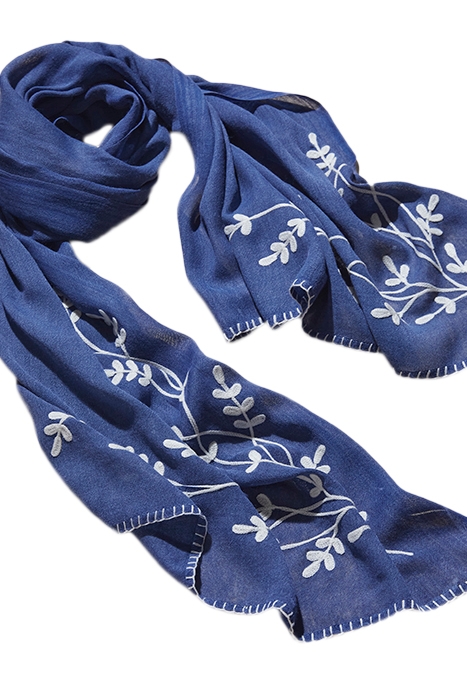 CRAFT FLORAL EMBROIDERY SCARF MID BLUE 1