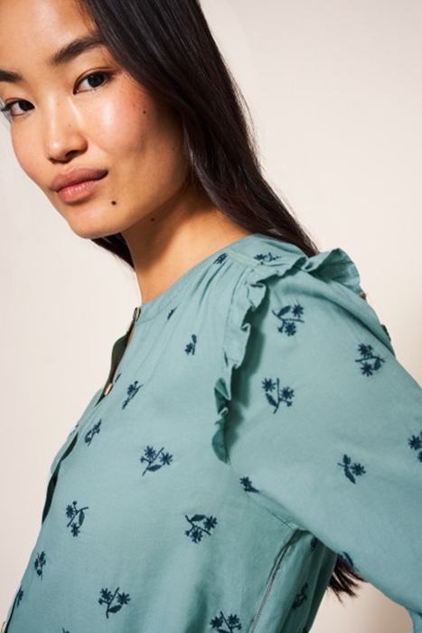 FLORINE EMBROIDERED SHIRT TEAL 4