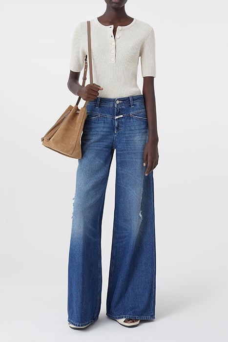 WOMEN HENLEY SHORT SLEEVE KNITS WHITE 3