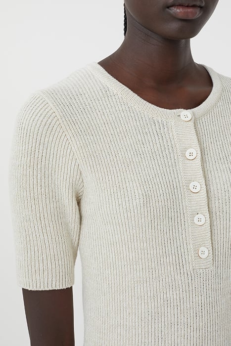 WOMEN HENLEY SHORT SLEEVE KNITS WHITE 4