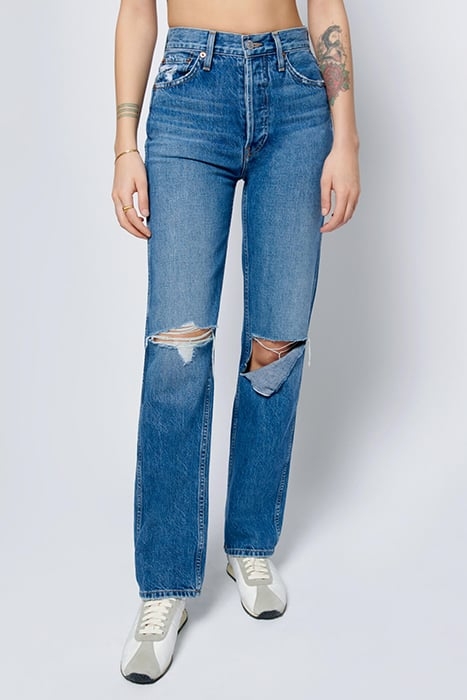 90S HIGH RISE LOOSE WASHED INDIGO W/ RIPS 2