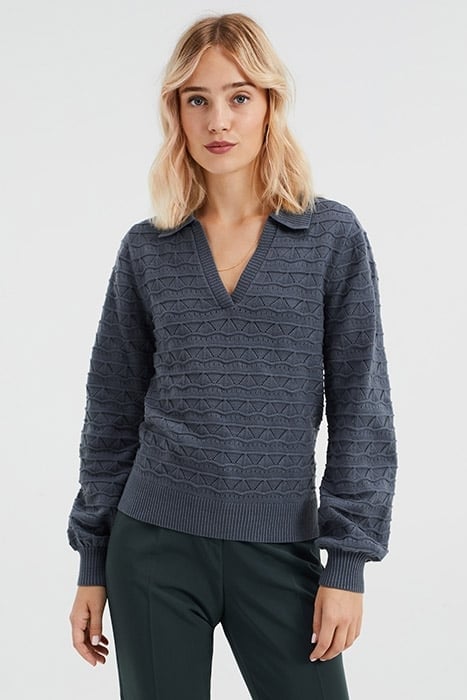 LADIES FINELY KNITTED SWEATER WITH OPENWORK STRUCTURE GREY 1
