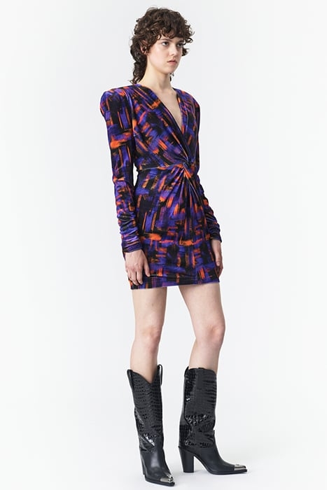 RUCHED VELVET DRESS PAINT PRINT 3