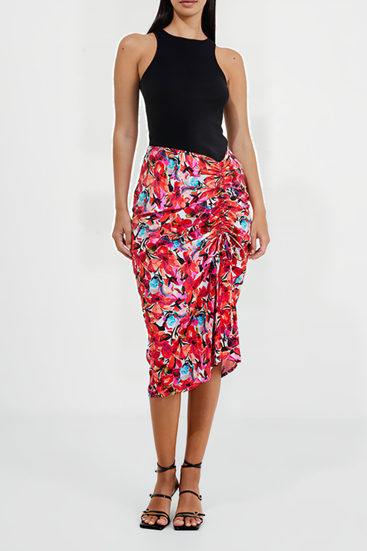 ROUCHE SKIRT PRINT M HOT PINK MULTI 3