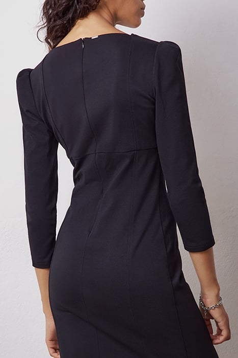 BLACK 3/4 SLEEVE SHORT DRESS WITH SQUARE NECKLINE 2