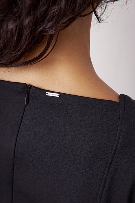 BLACK 3/4 SLEEVE SHORT DRESS WITH SQUARE NECKLINE 6