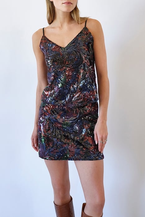 NAVY BLUE SHORT SKIRT WITH MULTICOLOURED SEQUINS 1