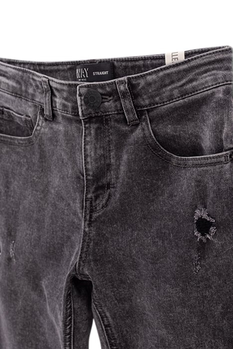 BOYS’ MEDIUM GREY RELAXED JEANS WITH PLACED WORN PATCHES MED 3