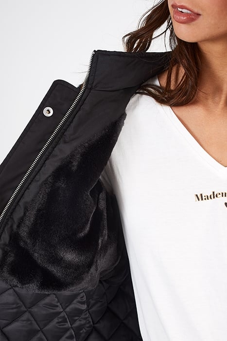 BLACK FUR-LINED HOODED PADDED JACKET 5