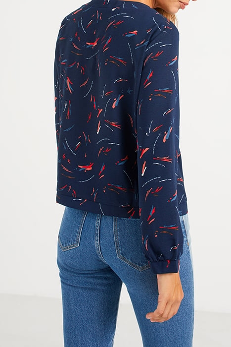 NAVY BLOUSE WITH ARTY PENCILLED PRINT 2