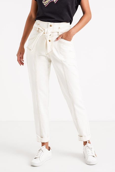 ECRU SLOUCHY JEANS WITH VISIBLE PRESS STUDS 1