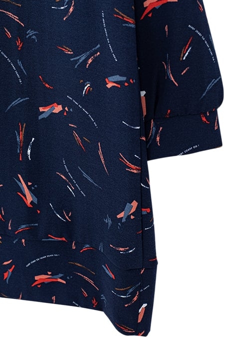 NAVY DRESS WITH ARTY PENCILLED PRINT 6