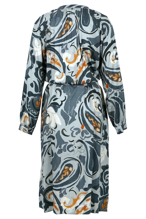 DRESS FROWNCED NECKLINE LS BLUE 3