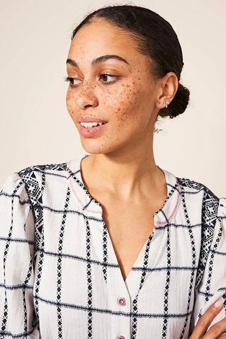 ANYA CHECK EMBROIDERED DRE NATURAL 3