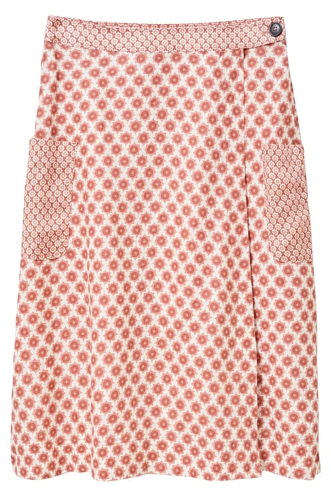 WILMA LINEN WRAP SKIRT RED MLT 4