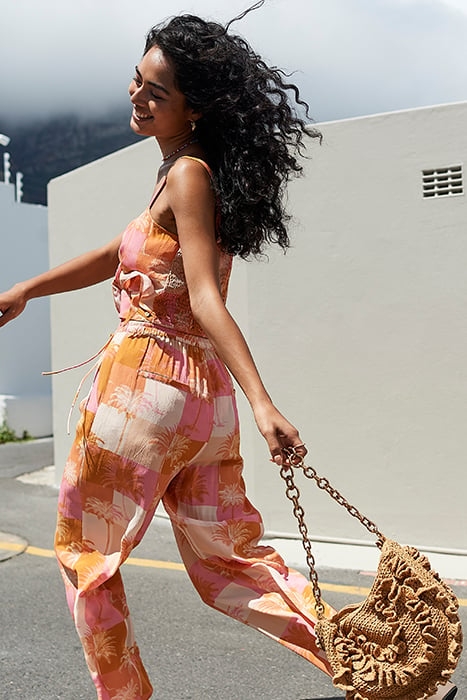 LADIES MONACO TROUSERS BLOCK PALM ICED STRAWBERRY PINK 7