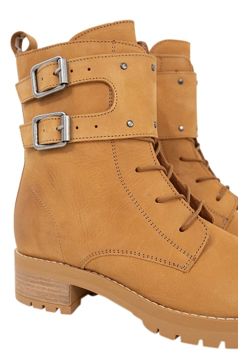 BEIGE LEATHER ROUND-TOED COMBAT BOOTS 5
