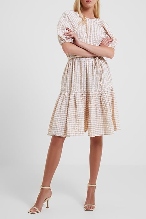 FILIPPA POPLIN GINGHAM PUFF SLEEVE DRESS INCENSE 1