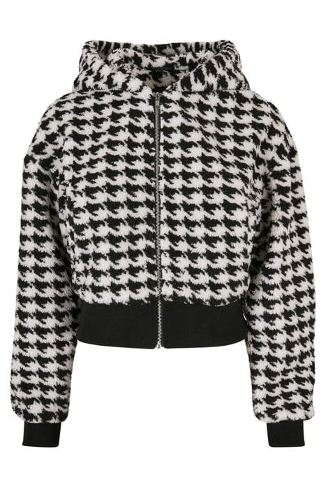 LADIES SHORT OVERSIZED AOP SHERPA JACKET BLACKHOUNDSTOOTH 4