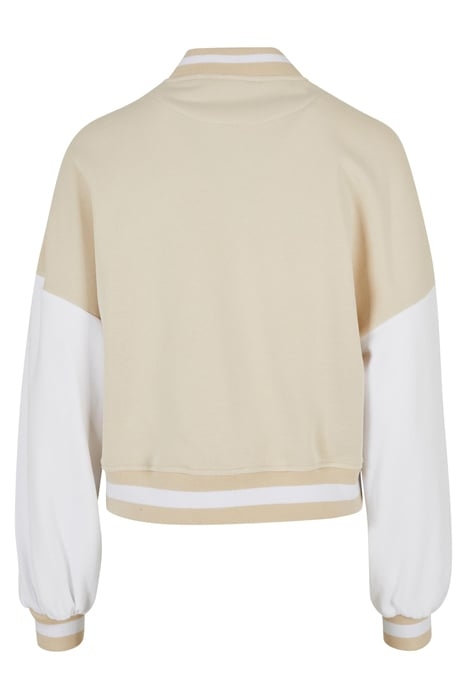 LADIES OVERSIZED 2 TONE COLLEGE TERRY JACKET SOFTSEAGRASS/WH 5