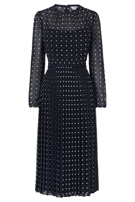 AVERY MIDI DRESS NAVY POLKA 3