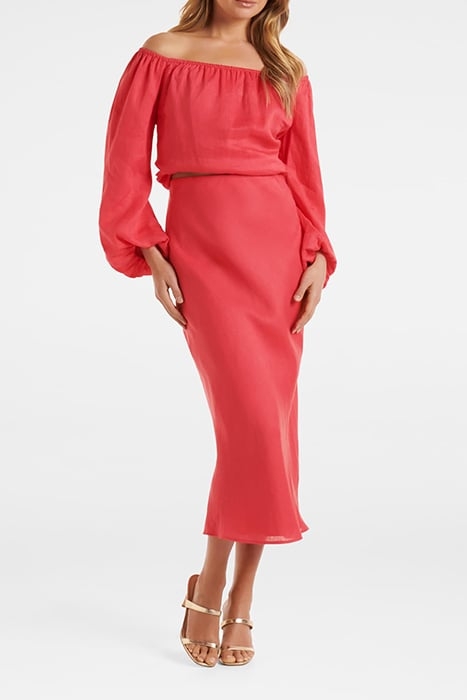 GISELLE LINEN BARDOT TOP HOT RASPBERRY 3