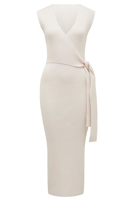 JACINTA EXTENDED SHOULDER HALF WRAP MIDI DRESS CREAM 3