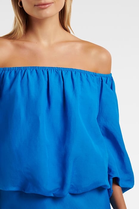 GISELLE LINEN BARDOT TOP BLUE PIGMENT 6