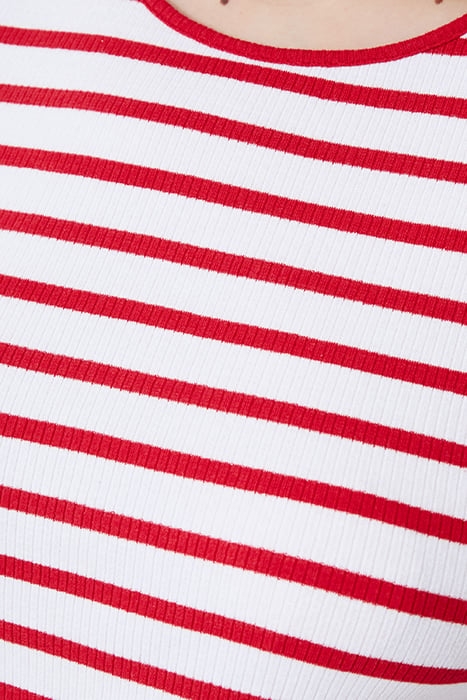 STRIPE RIB DRESS MIDI POPPY/WHITE 4