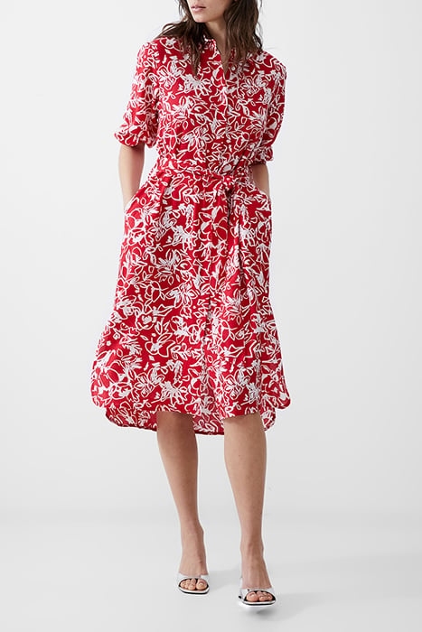 FAYOLA SHIRT DRESS MIDI POPPY/WHITE 2